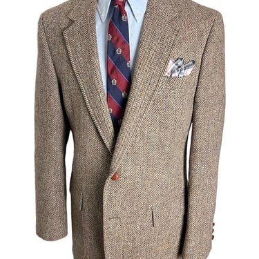 Vintage HARRIS TWEED Wool Sport Coat ~ 40 Long ~ Herringbone ~ jacket / blazer ~ Preppy / Ivy Style / Trad ~ 