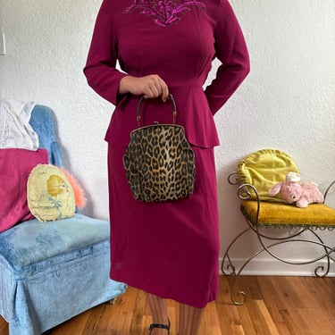 1940s Mulberry Crepe Dress with Sequin Details size Large X-Large 