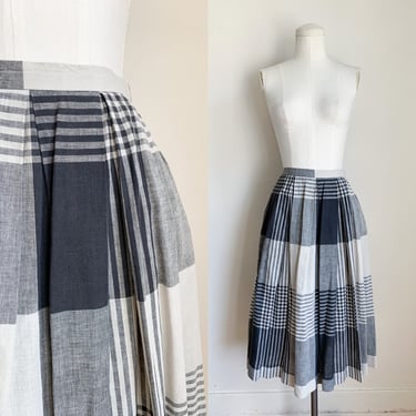 Vintage 1990s Black & White Plaid Linen Blend Skirt / XS 