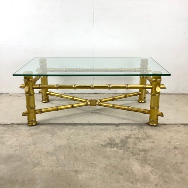Vintage Modern Faux Bamboo Coffee Table With Glass Top 