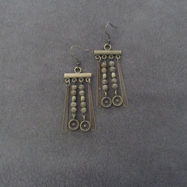 Lava rock and etched bronze earrings 2 