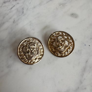 1980s Basket Woven Gold Clip Ons 