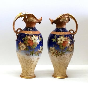Pair Art Nouveau Teplitz Austria Ewer Vases 