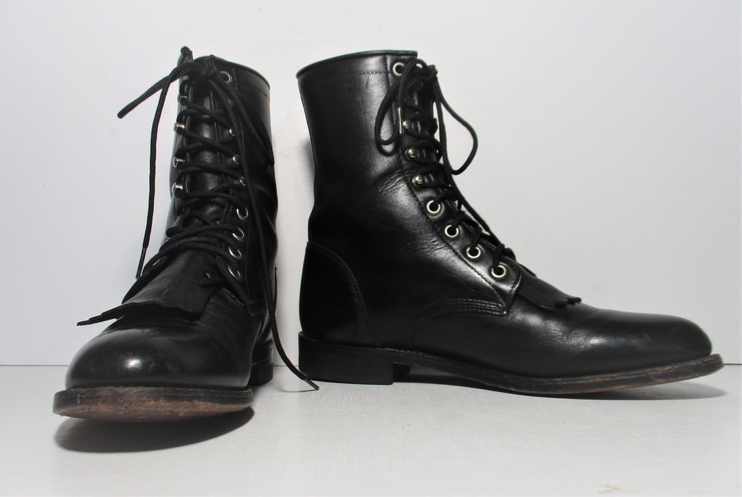 Vintage 1990s Justin Kiltie Roper Boots, Size 7B Women, black Mezcal