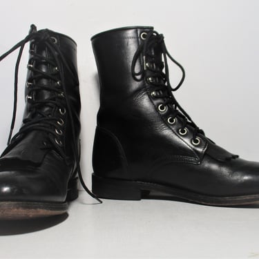 Vintage 1990s Justin Kiltie Roper Boots, Size 7B Women, black leather western boots 
