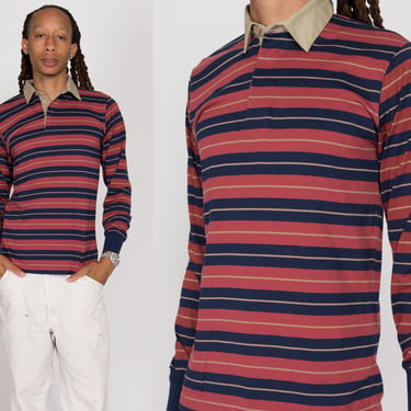 Medium 90s Striped Rugby Shirt | Vintage Bud Berma Long Sleeved Collared Top 