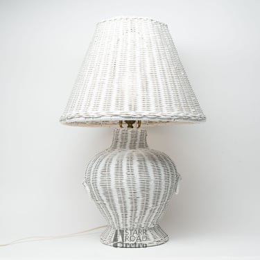 Vintage Wicker Lamp, White 