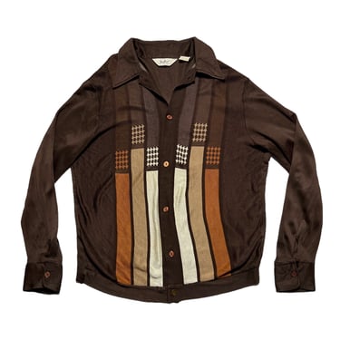 Vintage 1960s/1970s DAVINCI Acetate Sport Shirt ~ L ~ Paneled / Panel  ~ VLV ~ Sportshirt 