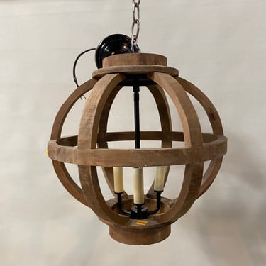3-Light Rustic Wooden Globe Pendant