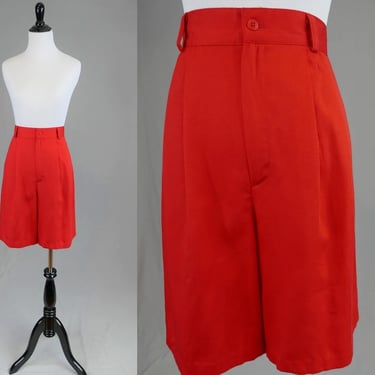 80s Pleated Red Shorts - 30 waist - High Rise Waisted - Stringbean - Vintage 1980s 