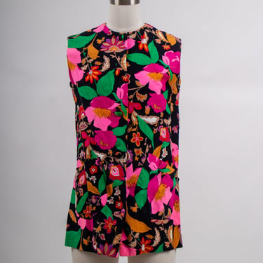 1960s Bright and Cheery Black Floral Hawaiian Vest