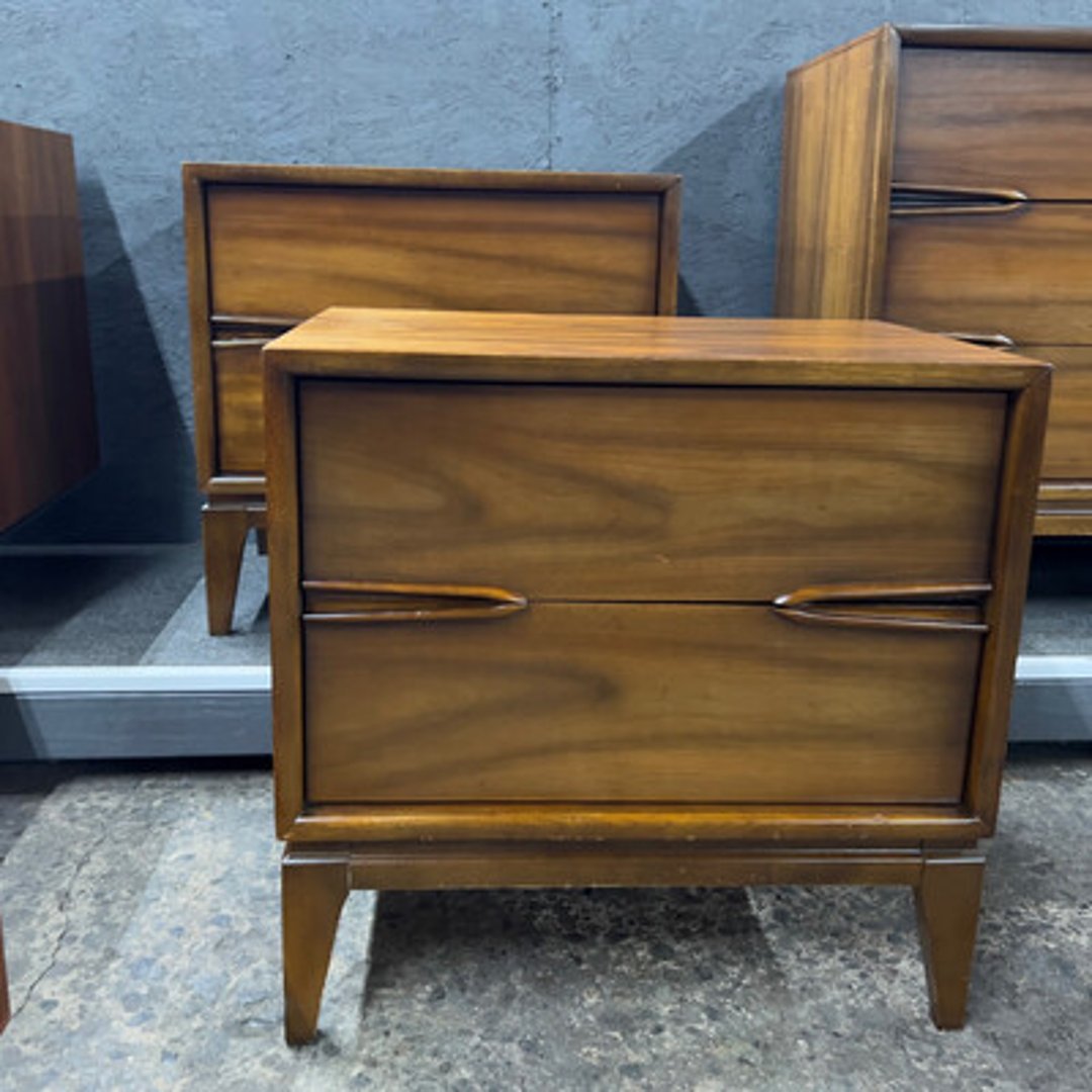 Pair Vintage Walnut Nightstands Midcentury Furniture Warehouse of