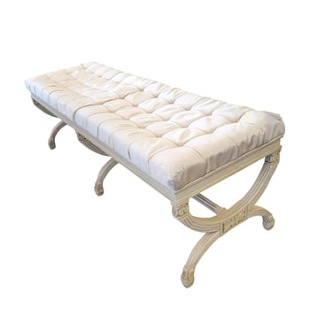 Hollywood Regency Neoclassical Tufted Crossbar Bench 