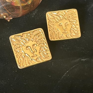 Bold Lion Earrings, Anne Klein Lion Logo, Clip On, Vintage 80s 90s Jewelry 