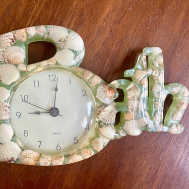 Vintage Kirch Green Lucite Acrylic Seashell Bathroom Wall Clock | Sea Shells Kitsch BATH 