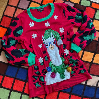 Christmas Llama w/ Pompoms Sweater Dress