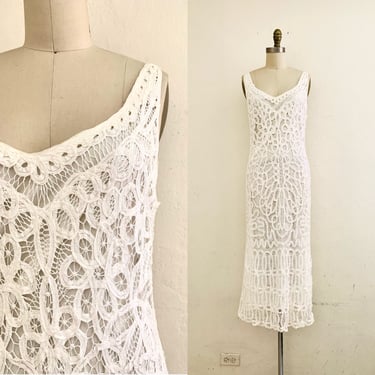 vintage white cotton lace maxi dress 