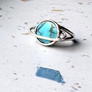 Turquoise Saturn Ring in Sterling Silver Handmade by Rachel Pfeffer 