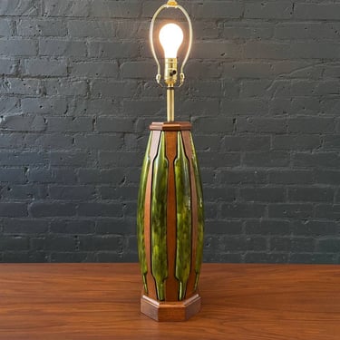 Mid-Century Modern Glazed Ceramic & Walnut Table Lamp, c.1960’s 