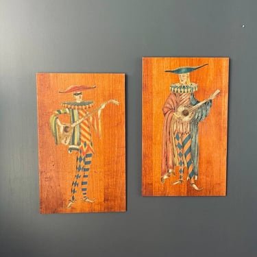 Pair of Mid-Century Modern Mosaic Jesters Wall Art, c.1960’s 