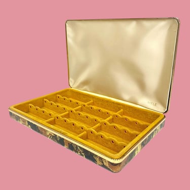 Vintage Mele Jewelry Box Retro 1960s Mid Century Modern + Stud Earring Storage + Hard Case + Yellow Felt/Satin Interior + Travel Jewel Case 