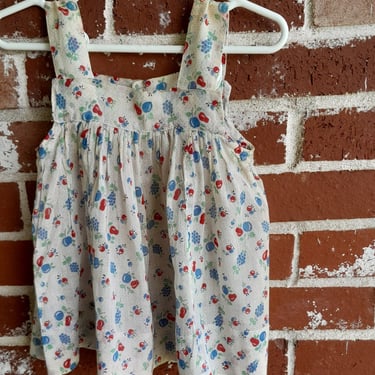 Childs Antique Cotton 1920s Cotton Fruit Print Dress/Adorable Buttons /age 2-3 