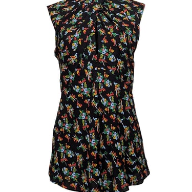 Lafayette 148 - Black w/ Multicolor Floral Print Twist Front Blouse Sz 16