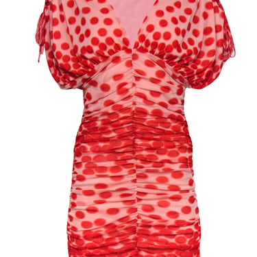 Vertigo - Peach & Red Dotted Drawstring Shoulder Dress Sz M