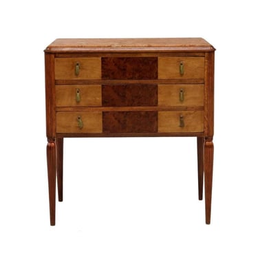 1940s Italian Mid-Century Art Deco Streamline Modern Period Burlwood Mahogany Marble Chest Of Drawers Commode Dresser Hall Console Table 