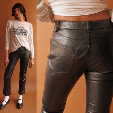Vintage 90s Y2K Low Rise Leather Pants/ Size XS 