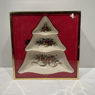 Lenox Holiday Tartan Tree Shaped Divided Dish, Dimension Collection New In Box dishes, glam Christmas, ceramic tree, Christmas tableware 