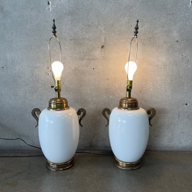 Hollywood Regency Ceramic &amp; Brass Lamps (pair)