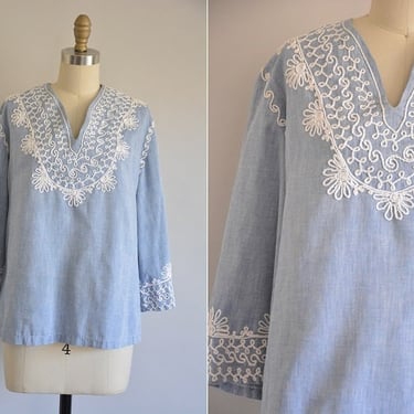 70s Freebird blouse/ vintage 60s/70s cotton top/ easy living blouse 