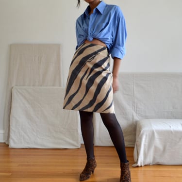 suede leather zebra print pencil skirt / 29w 