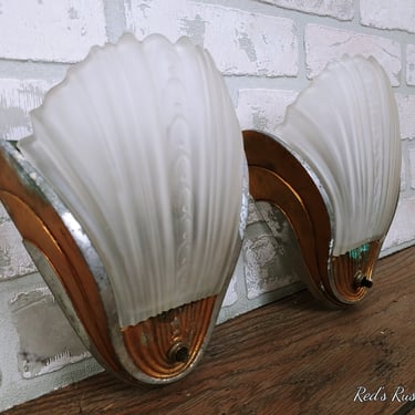 Art Deco Pair of Slip Shade Lighted Wall Sconces 