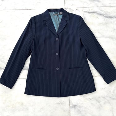 Vintage George Blazer Blue Pinstripe 3 Button Lined Women 10 Corporate Career 