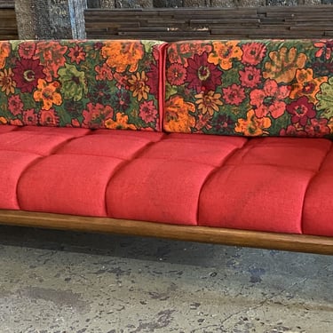 Adrian Pearsall Style MCM Red Tufted and Floral Lounger Double Back