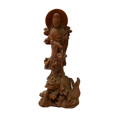 Chinese Brown Guan Yin Tara Bodhisattva Avalokitesvara Wood Statue ws2163E 