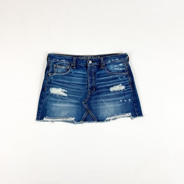 y2k American Eagle Micro Mini Denim Skirt / Size 12 / Distressed / Frayed / Low Rise / Simple Life / Large / Bratz / Grunge / Paris Hilton / 