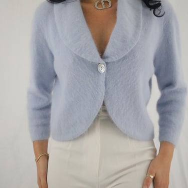 Vintage Soft Blue Angora Cardigan Sweater - M/L 
