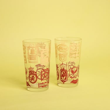Set of 2 50s Vintage Clear Glass Inn Novelty Drinking Cups 