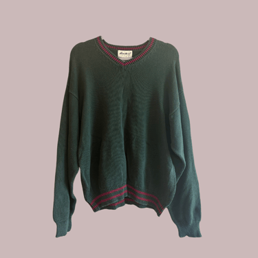 green and red v-neck sweater