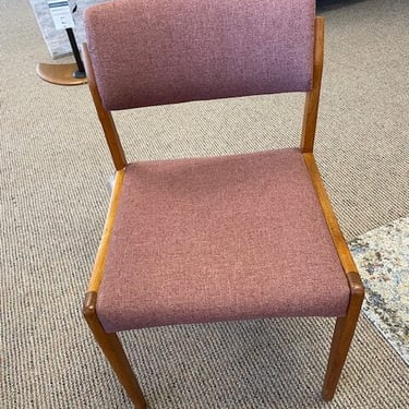 Dining Chair (2)<br />Manufactured by Bromin<br />Teak Wood<br />Mauve Fabric<br />W 19 x D 19 x H 31