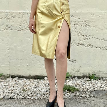 We're In The Money Gold Leather Yves Saint Laurent Skirt