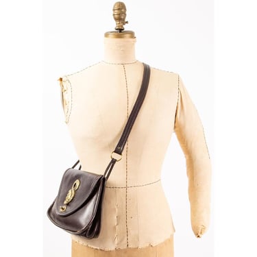 Vintage leather shoulder bag with solid brass squirrel piece / Adjustable strap purse 