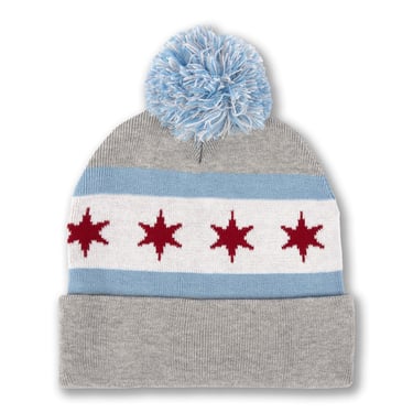 Chicago Flag Knit Hat with Pom