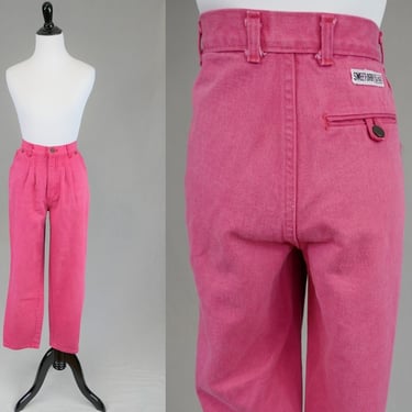 80s Pink Sweet Orr Jeans - 28 waist - Pleated Tapered Denim Pants - Vintage 1980s - 27.75