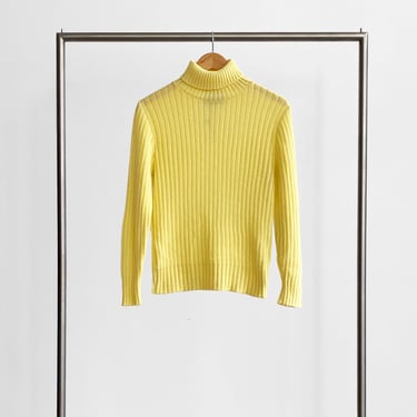 70s Yellow Ribbed Turtleneck Sweater