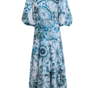 Alexis - Teal Blue Tie-Dye Wrap Maxi Dress Sz XL