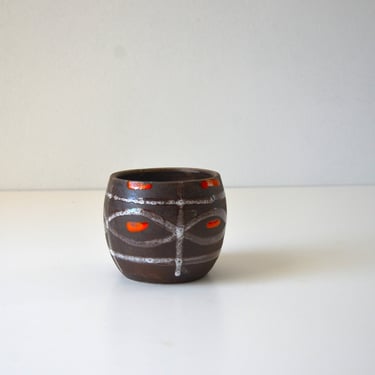 Small Italian Modern Pottery Planter Pot in Orange and Brown by Bitossi 
